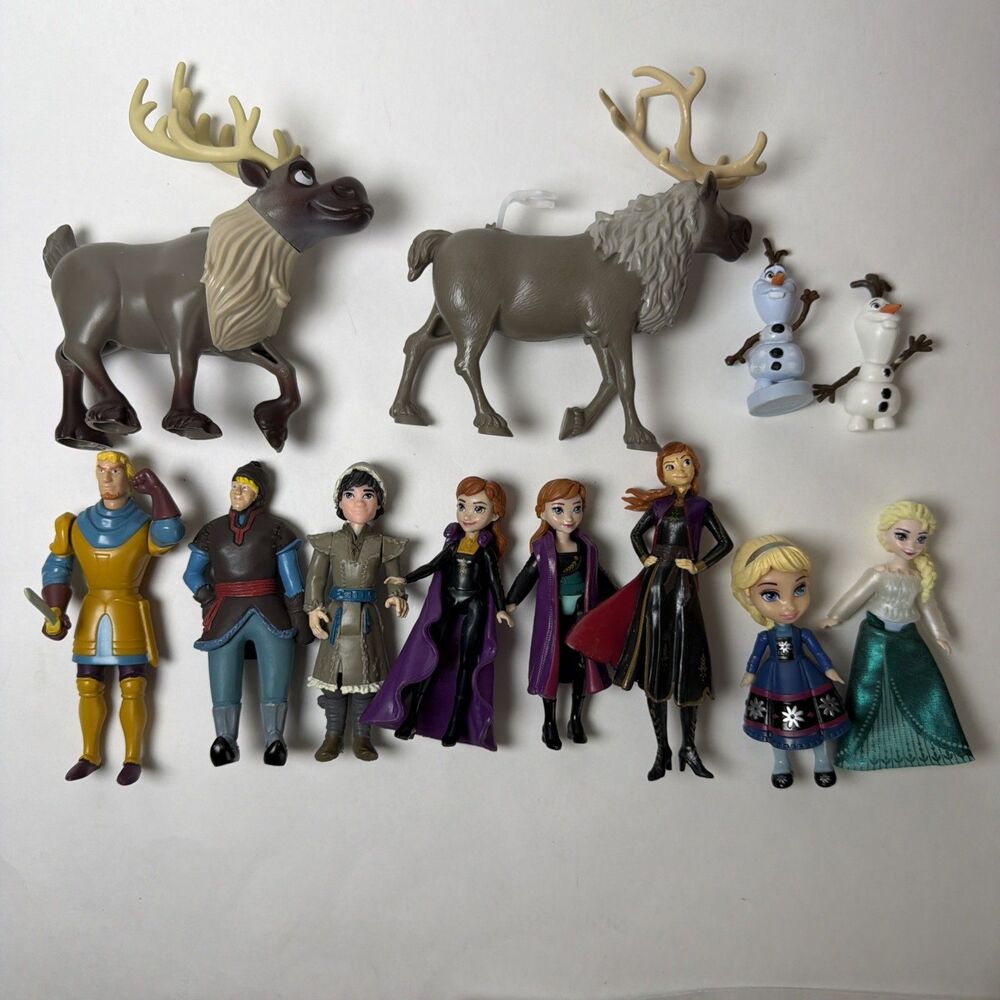 12 Frozen Disney Figures w/Anna, Elsa, Olaf~Mixed Lot Of Characters
